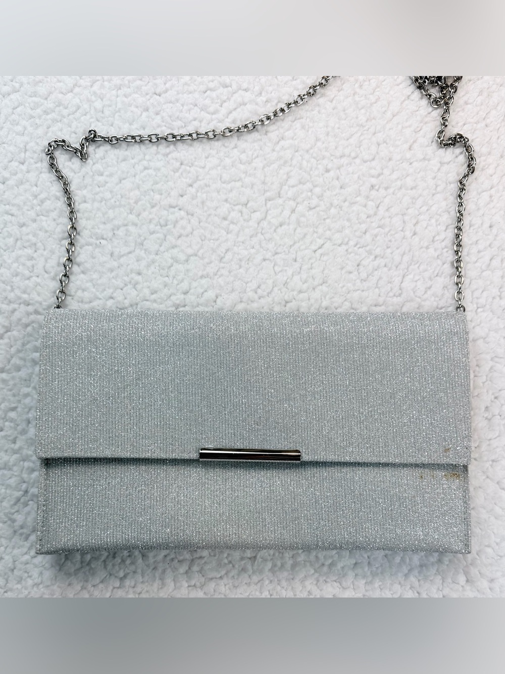 (VTG) LA REGALE • Silver Sparkly Glitter Evening Clutch w/ Chain Strap, OS - Picture 3 of 16